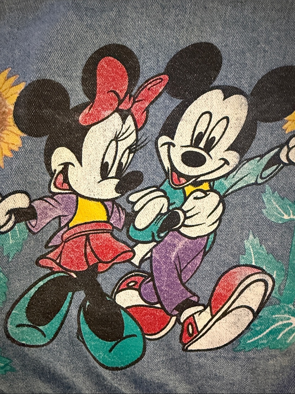 1990s Vintage Disney Jerry Leigh Denim Jacket with Mickey & Minnie Sunflowers - Picture 4 of 4